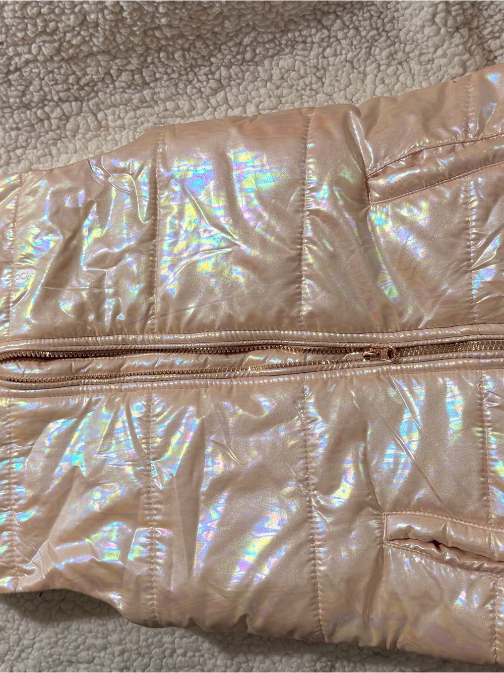 Layer 8 Girls Iridescent Holographic Puffer Vest Pink Gold Size 10